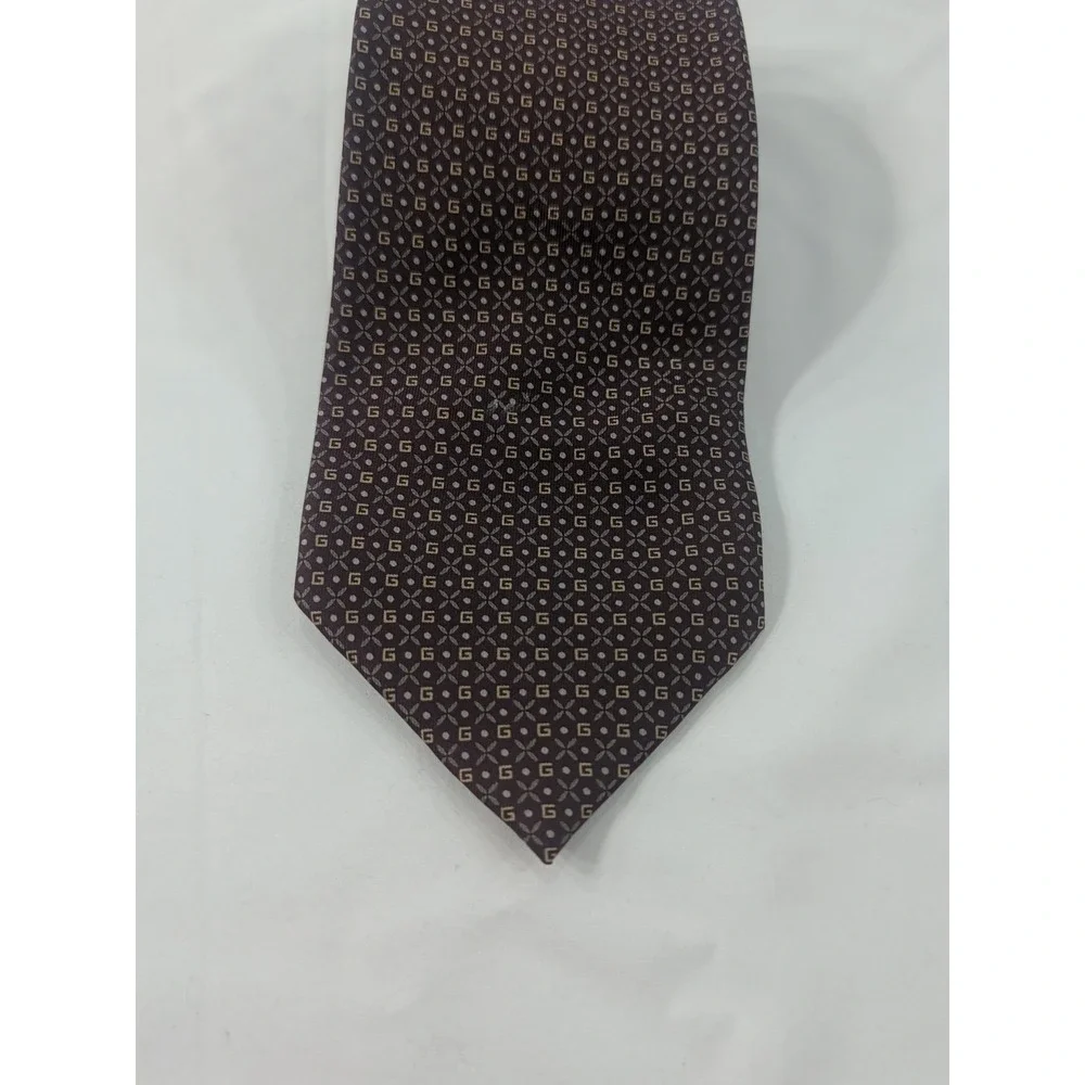 GUCCI Necktie Tie Brown All over GG Logo pattern 100% Silk Men's Made in Italy